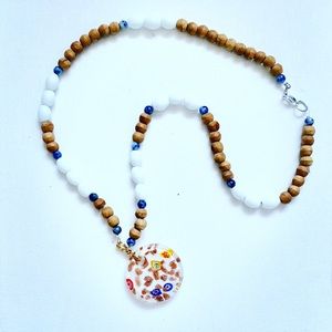 Bohememian Beaded necklace with glass pendant